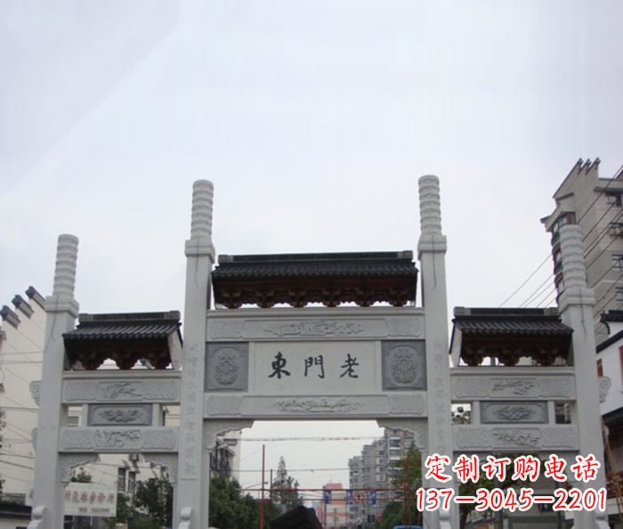 上海精美三门石牌坊雕塑