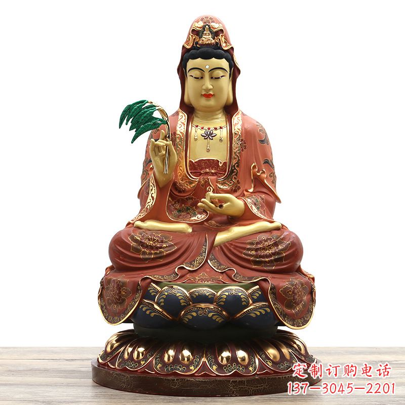 上海精美观音彩绘铜雕雕塑摆件