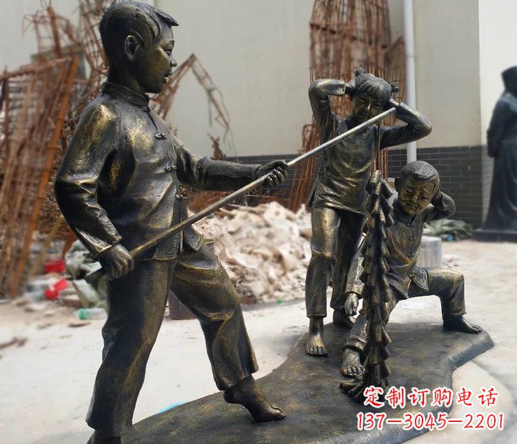 上海儿童放鞭炮庭院景观铜雕塑