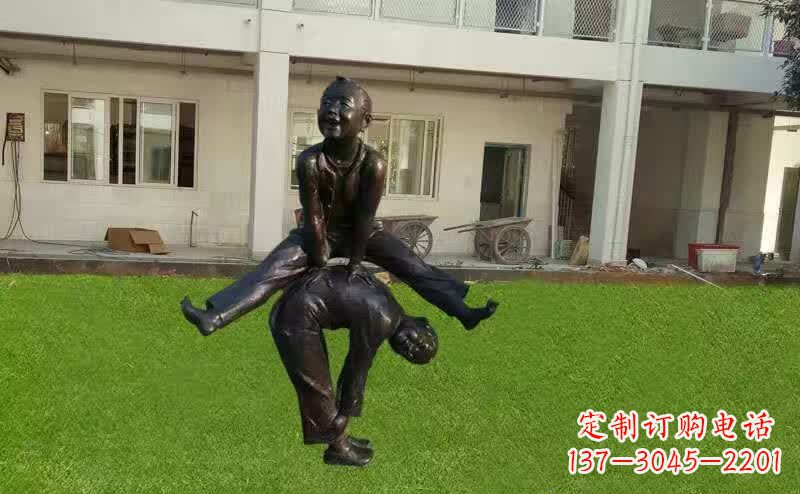 上海卡通青少年跳马铜雕塑