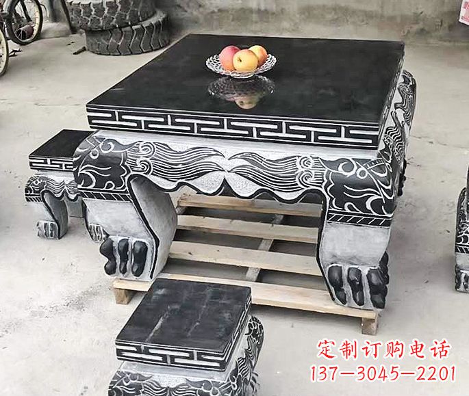 上海中领雕塑方形仿古石桌凳
