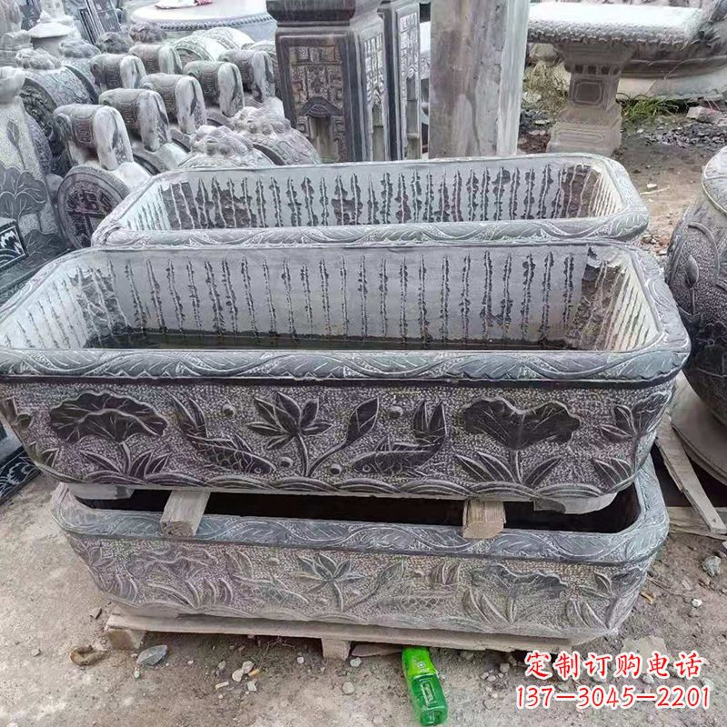 上海方形石槽雕塑，打造完美家庭养鱼石缸