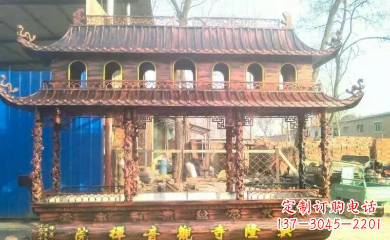 上海方形寺庙香炉铜雕_1