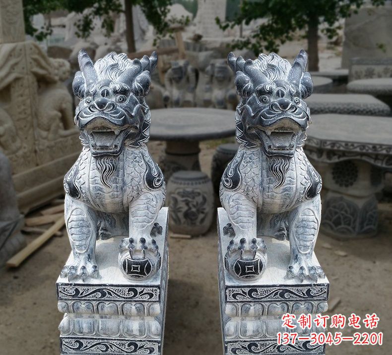上海仿古踩球麒麟石雕