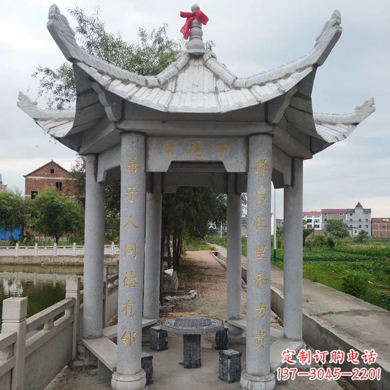 上海仿古大理石凉亭-公园园林石雕亭子