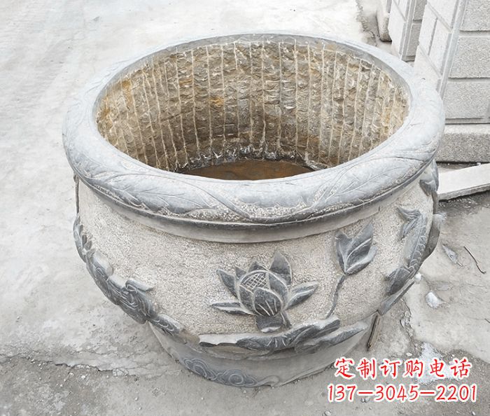 上海仿古荷花鲤鱼浮雕石水缸 (3)
