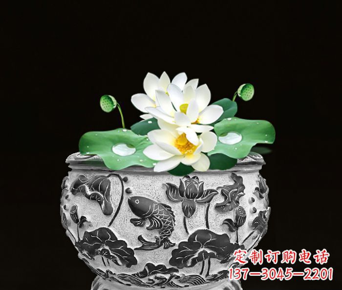 上海仿古荷花鲤鱼雕塑石水缸