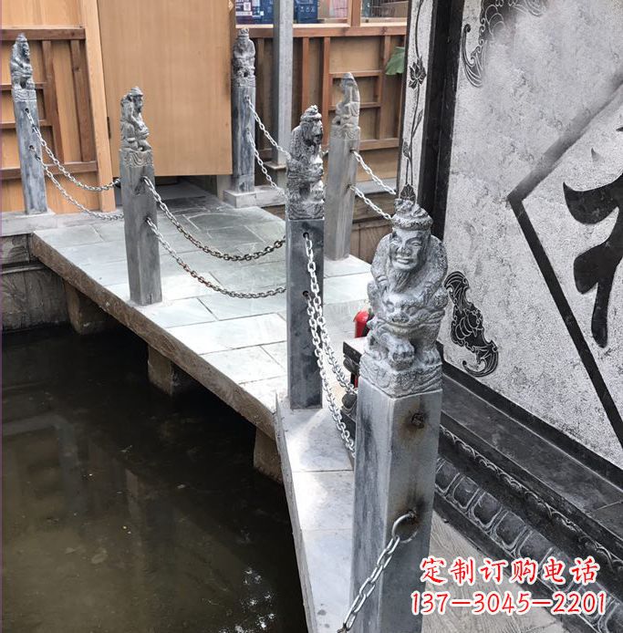 上海典雅传统的仿古胡人拴马石栏杆雕塑