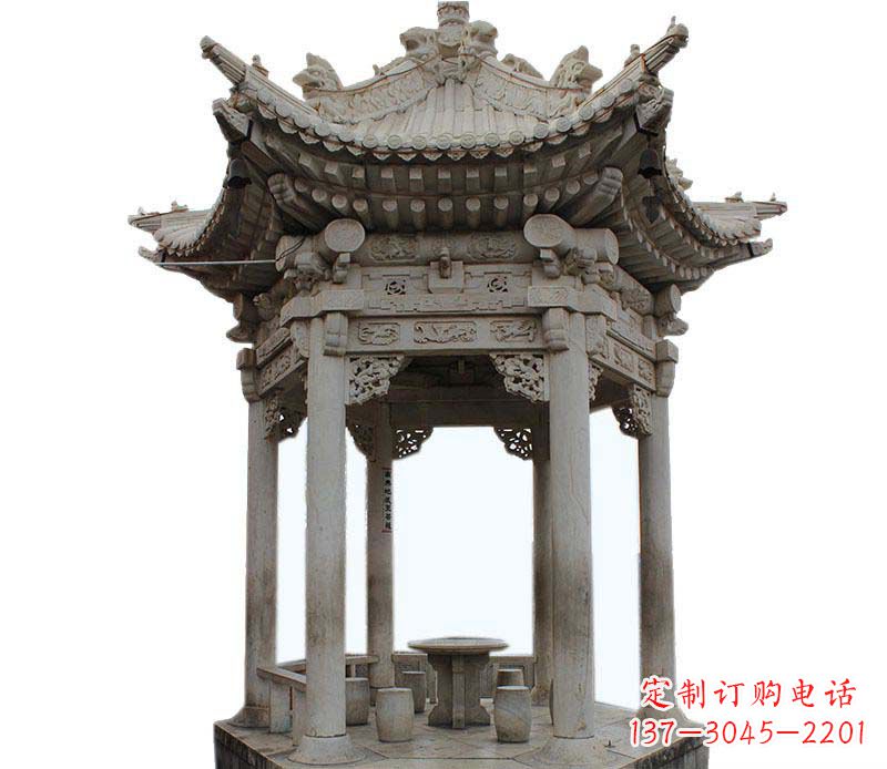 上海精美仿古六角凉亭石雕
