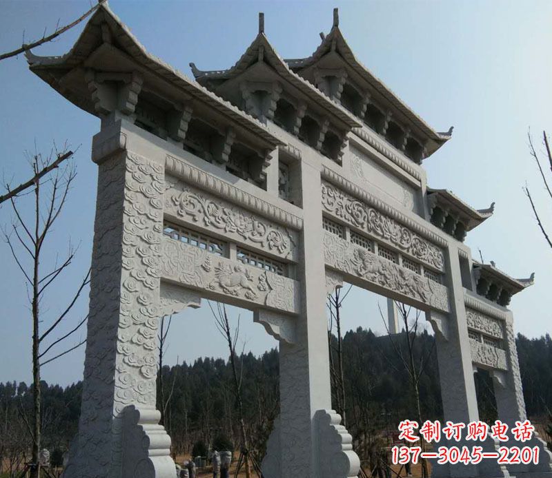 上海仿古三门牌坊景观石雕