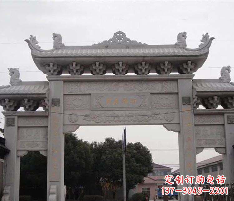 上海仿古三门牌坊石雕 (3)