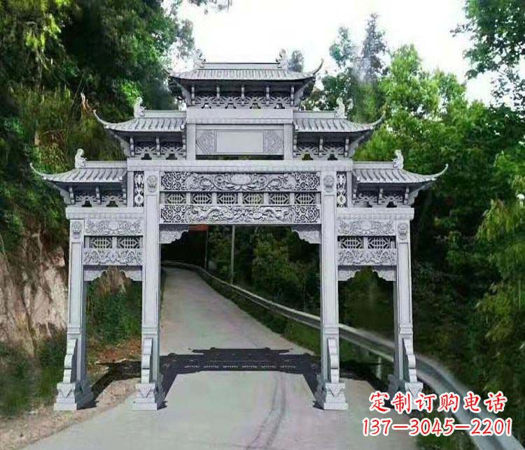 上海仿古三门牌坊石雕