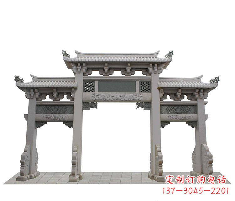 上海精美仿古三门牌坊石雕