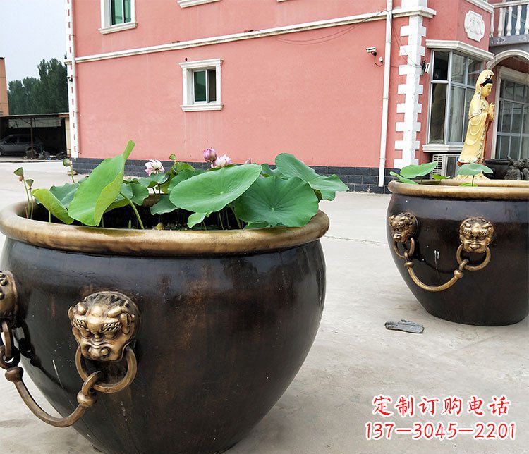 上海精美铜雕狮子头水缸