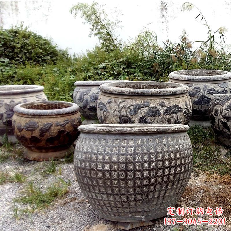 上海仿古石雕花盆水缸——精美艺术家品