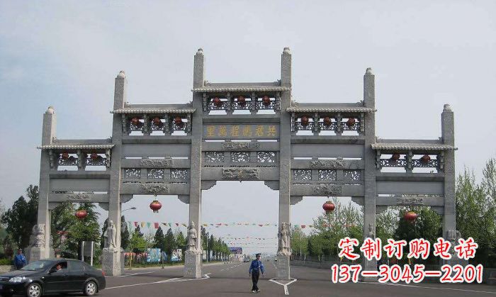 上海仿古五门石雕牌坊 (2)