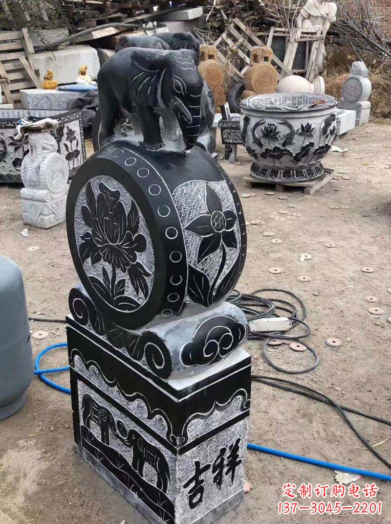 上海仿古小象抱鼓石雕塑