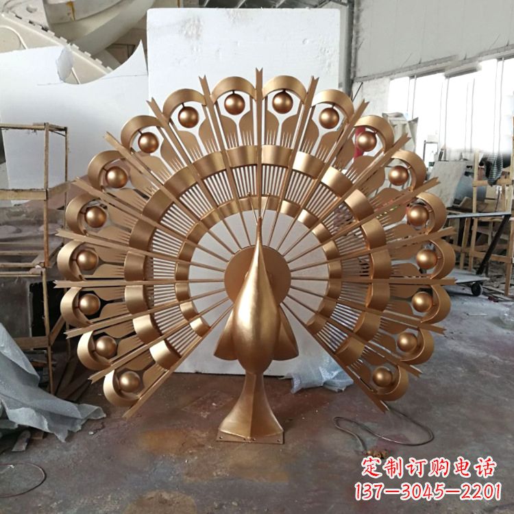 上海精致而又经典的仿铜色不锈钢孔雀雕塑