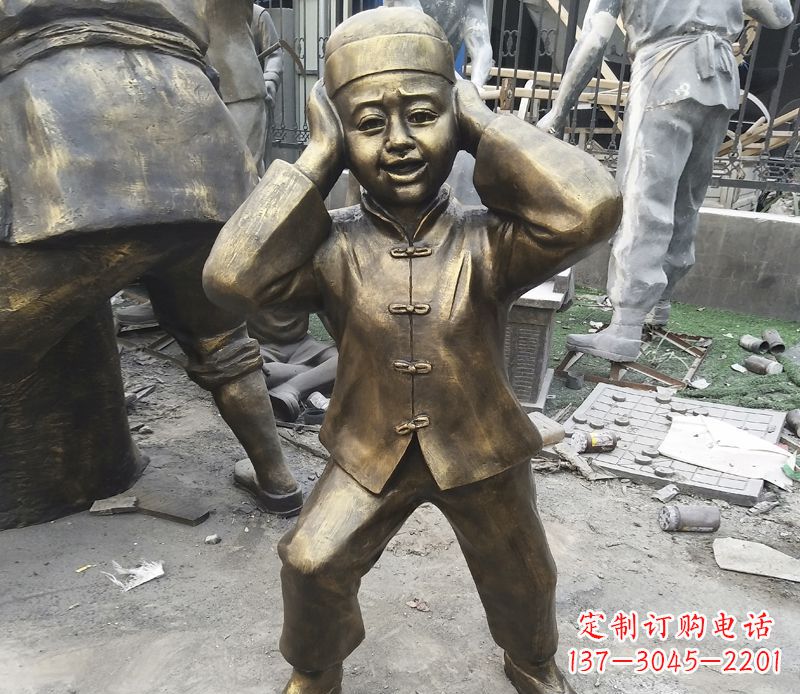 上海儿童放鞭炮铜雕