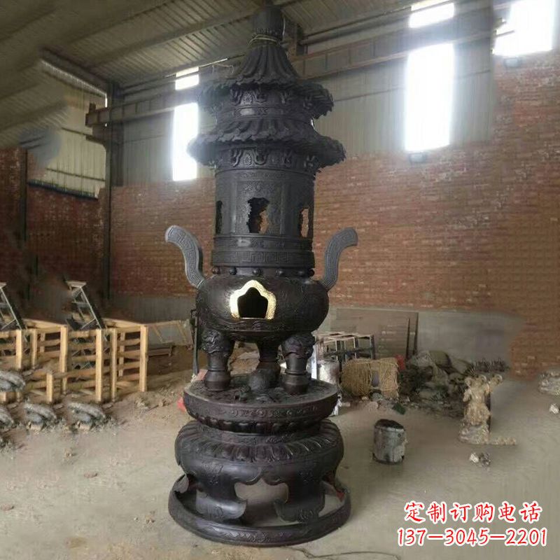 上海花卉盘状高层圆形铜香炉雕塑