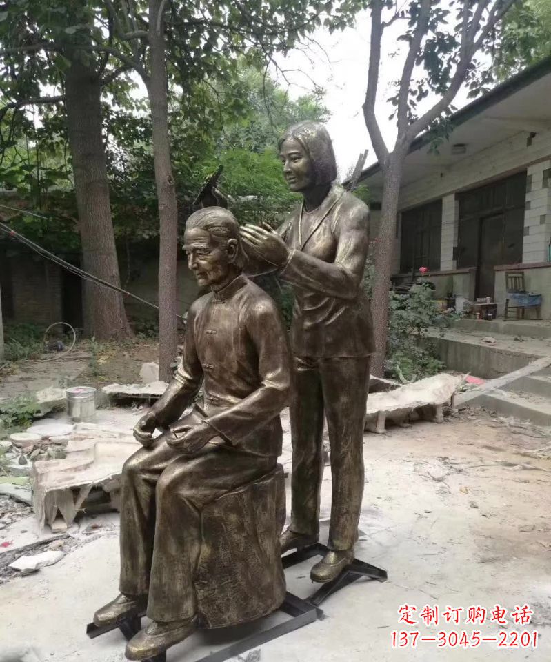 上海给母亲梳头人物铜雕