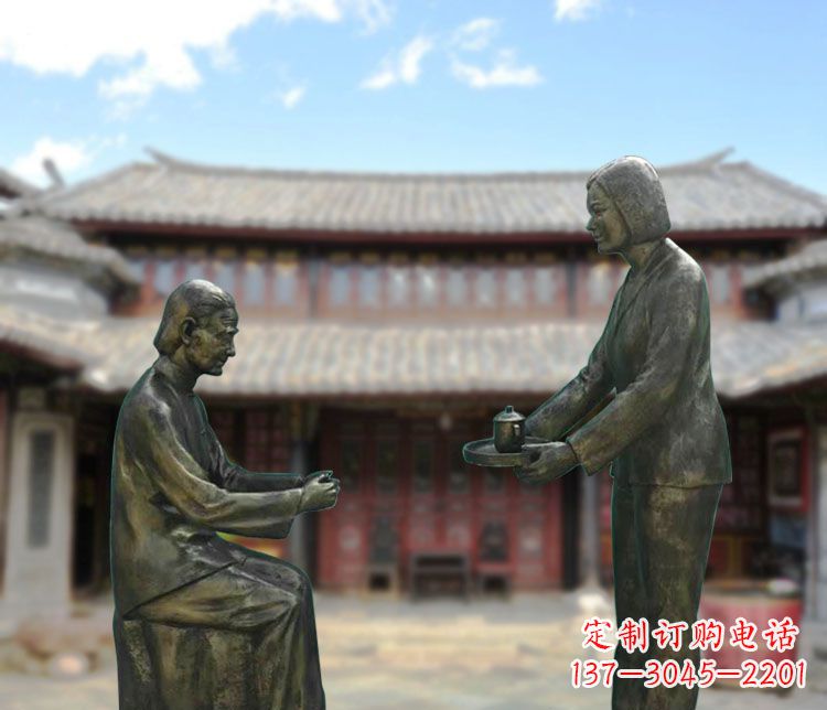 上海给母亲敬茶的女儿铜雕