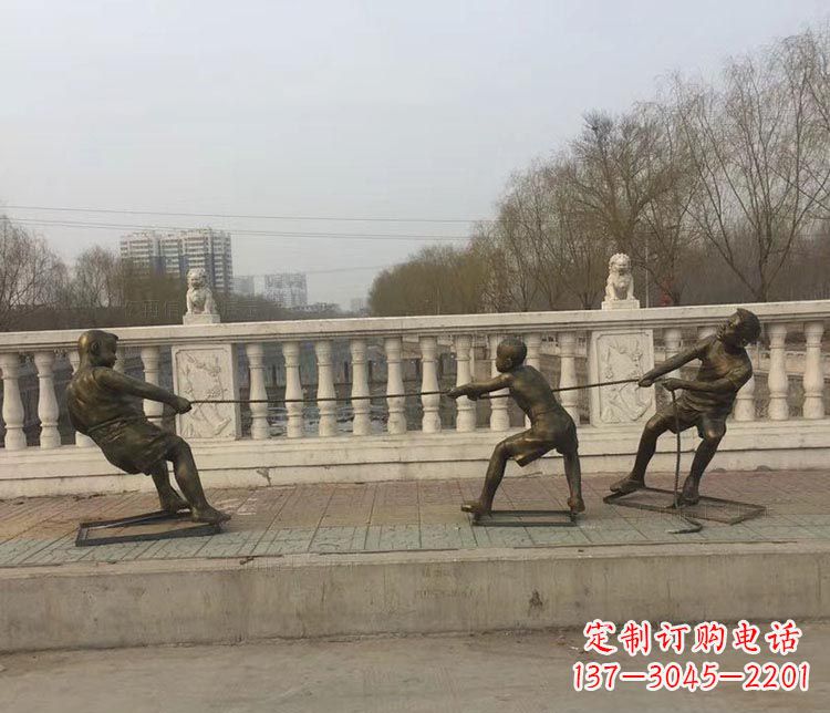 上海公园拔河儿童铜雕