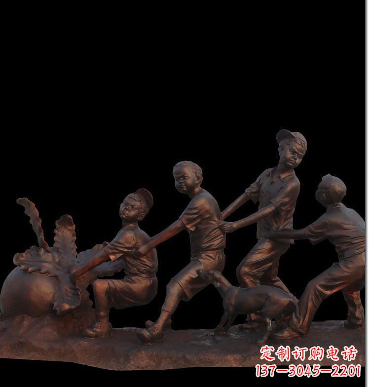 上海精美玻璃钢仿铜拔萝卜人物雕塑