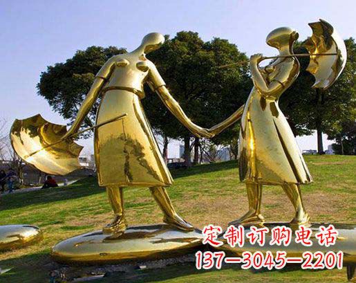 上海长伴相守，情缘两生——不锈钢抽象情侣雕塑