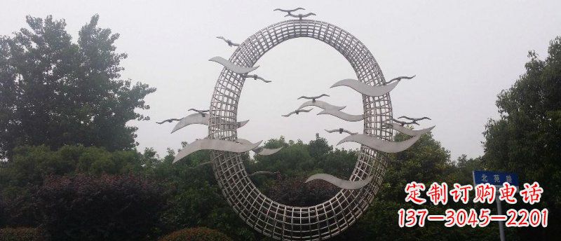 上海公园不锈钢海鸥圆环景观雕塑