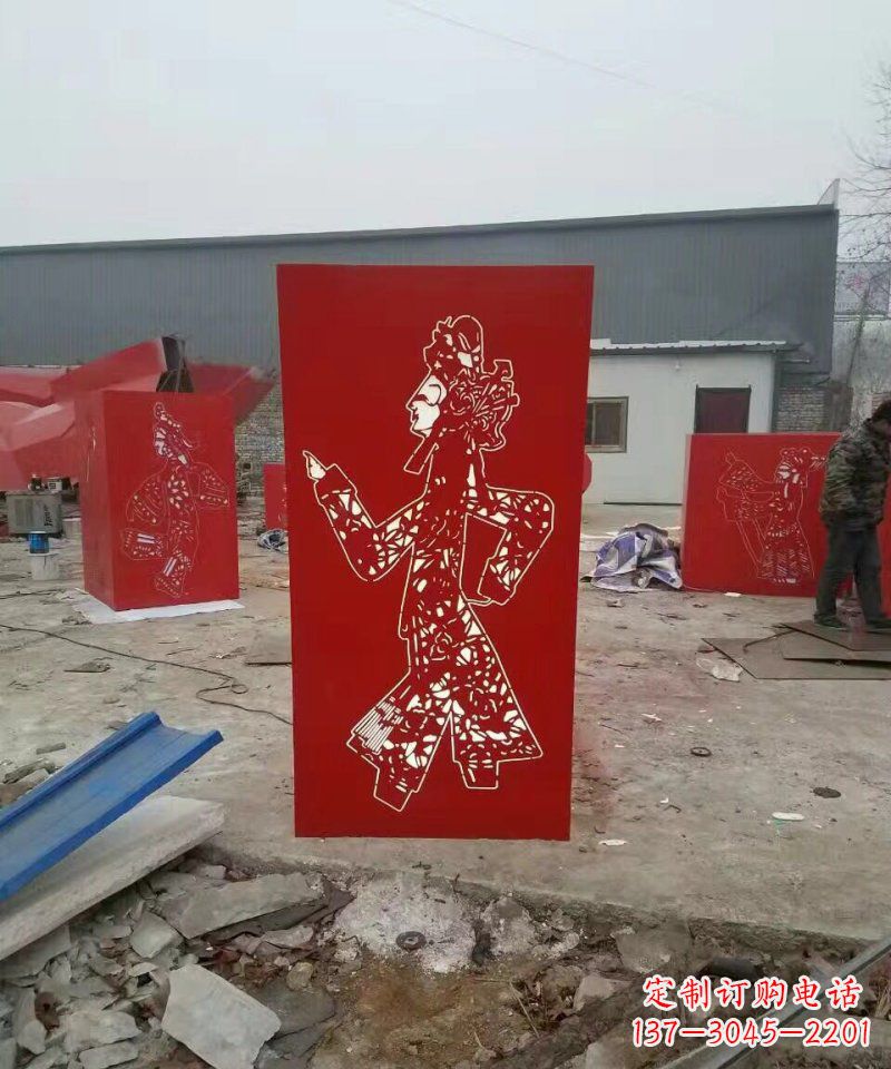 上海不锈钢灯罩皮影戏人物雕塑
