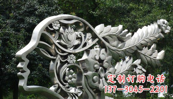 上海高雅美貌不锈钢美女头象雕塑