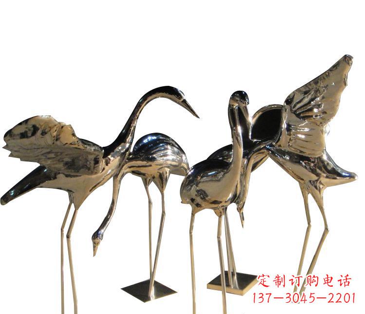 上海三角中国领雕塑不锈钢仙鹤雕塑
