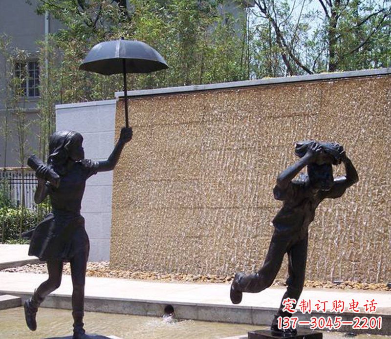 上海抗风雨小男孩铜雕