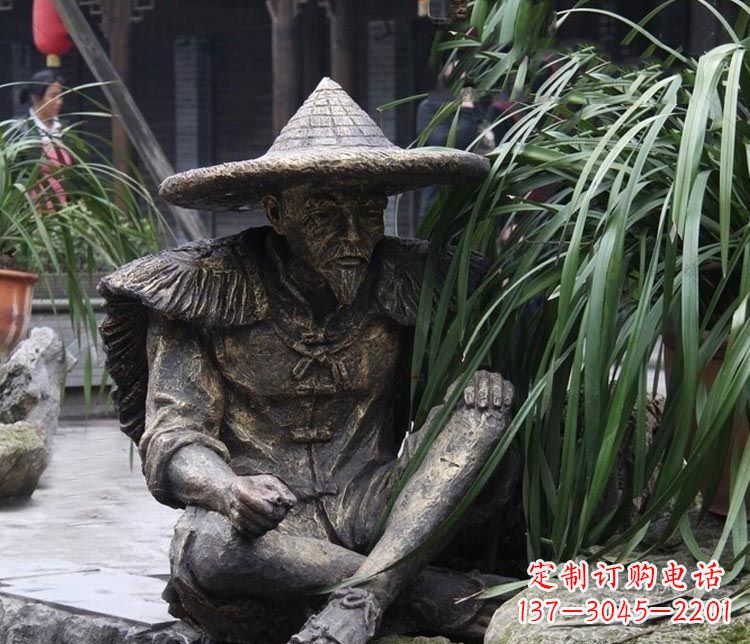 上海公园古代老渔翁铜雕