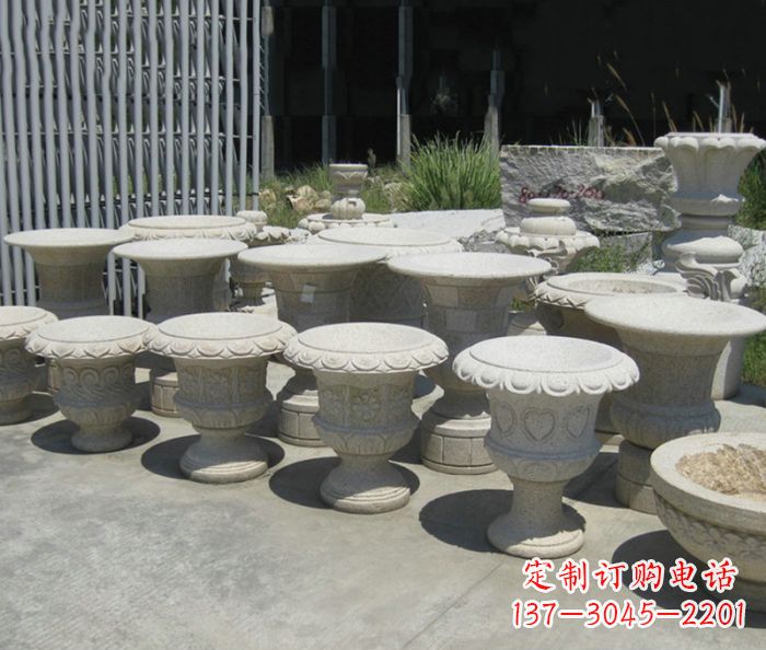 上海大理石花盆石雕艺术品
