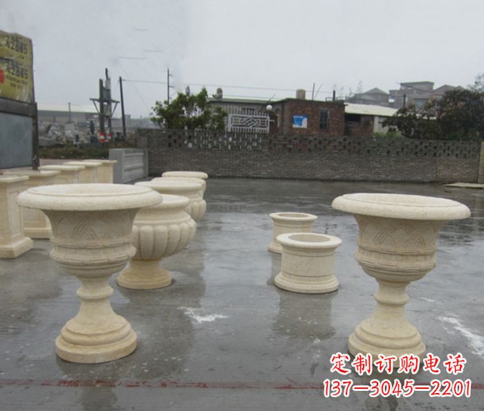 上海完美绽放——大理石花盆石雕