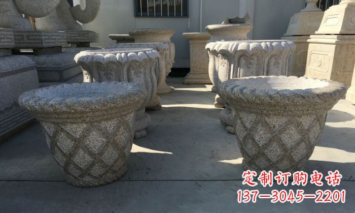 上海公园景观花篮式花盆石雕 (2)