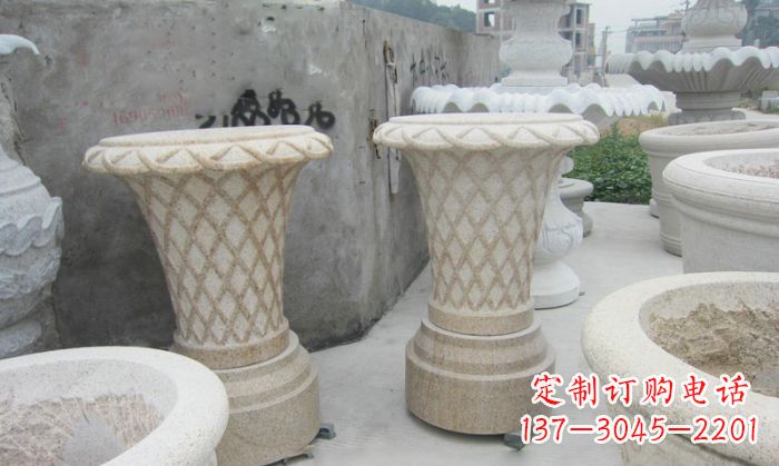上海花篮式石雕镂空花盆