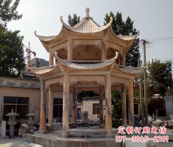 上海精美古典双层石凉亭雕塑