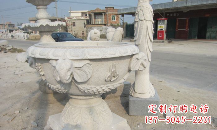 上海带有灵性的梦幻象头石水缸雕塑