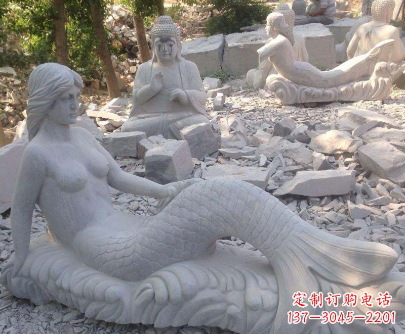 上海艺术精美美人鱼石雕