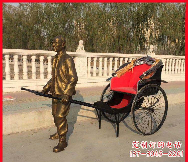上海黄包车铜雕精湛工艺，体现传统文化