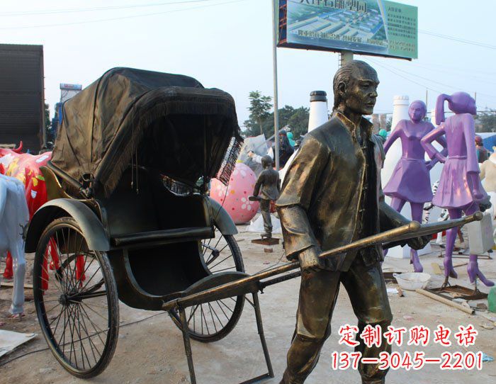 上海精致可爱的黄包车铜雕