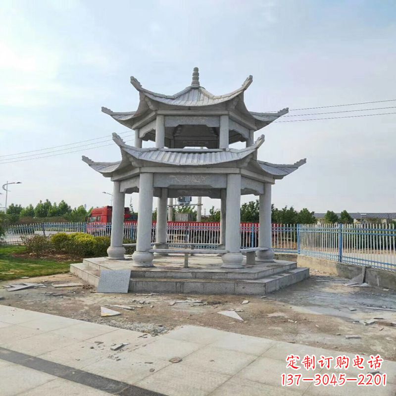 上海中领雕塑-精美双层凉亭石雕