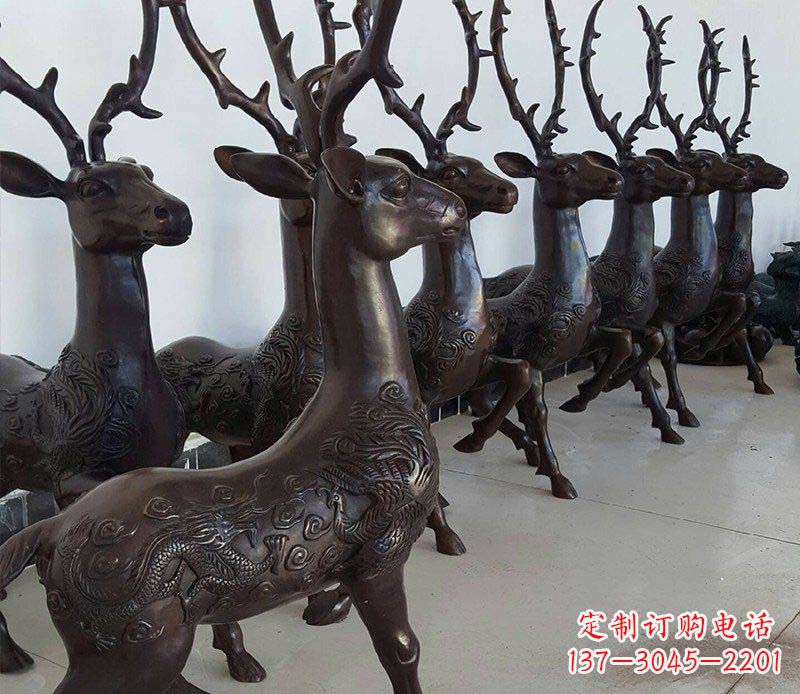 上海公园龙凤浮雕梅花鹿动物铜雕