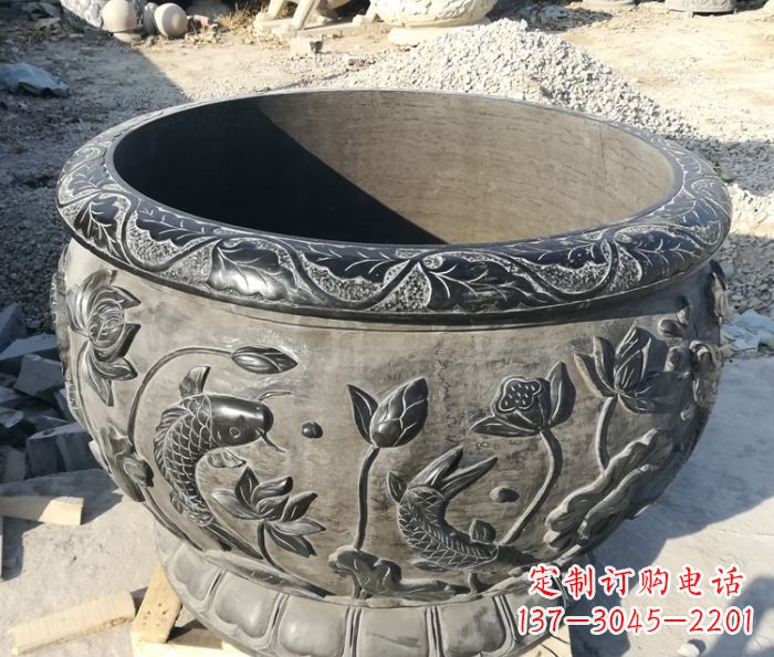 上海青石仿古雕塑荷花水缸