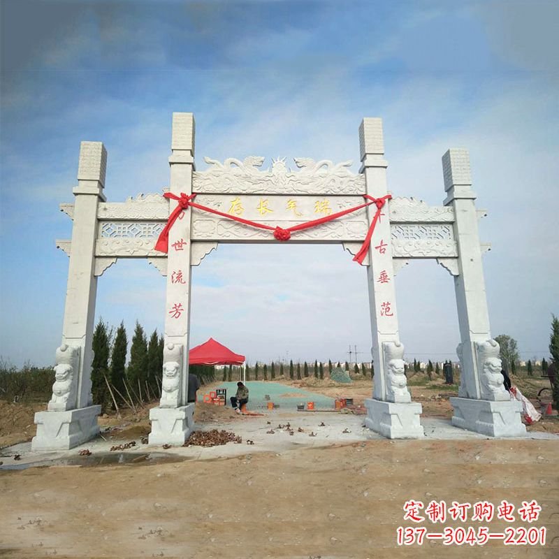 上海中领雕塑专业定制公园三间四柱牌坊雕塑
