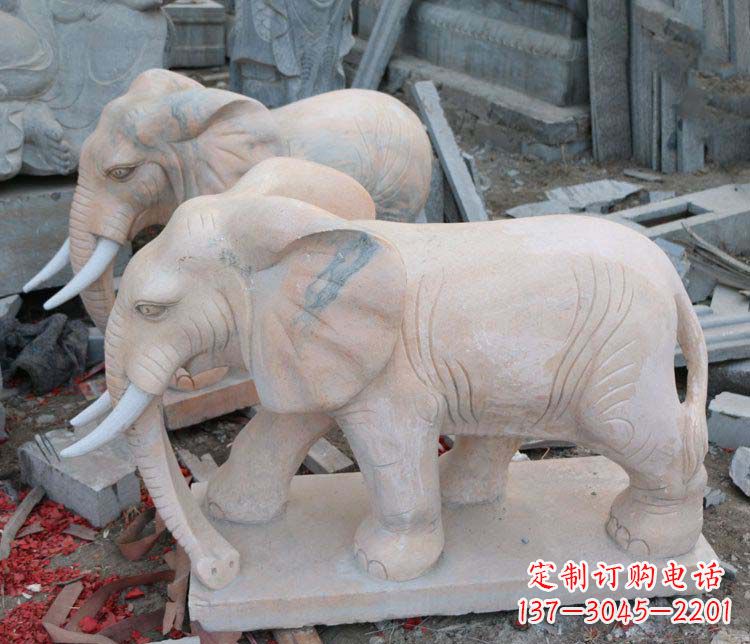 上海雕刻出令人感动的那头大象定制公园晚霞红大象动物石雕