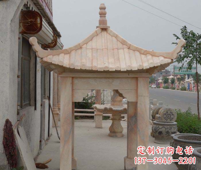 上海精美红六角石凉亭雕塑